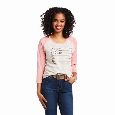 Beige Ariat Arrow Raglan Women's Tops | USVD15948