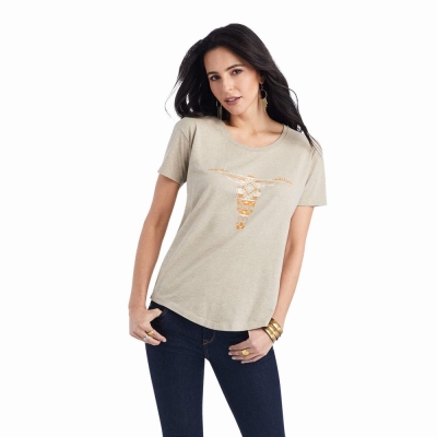 Beige Ariat Blanket Skull Women's Tops | YVGZ60485