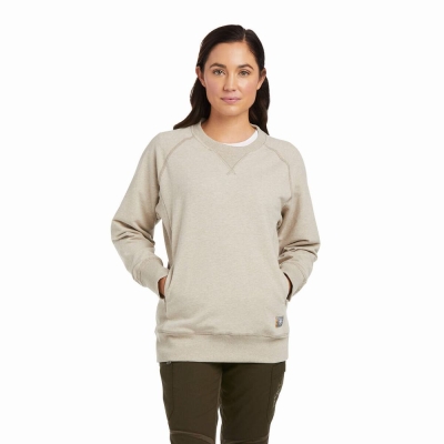 Beige Ariat Rebar Workman Washed Fleece Women's Hoodies | AILH14509