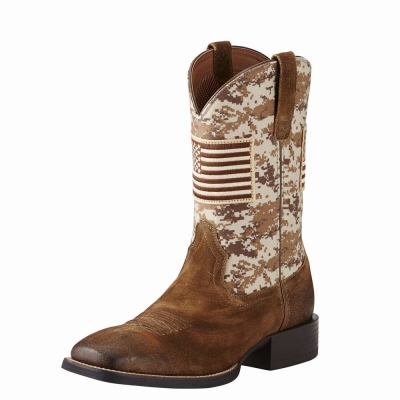 Beige Ariat Sport Patriot Men's Western Boots | TDHM87349