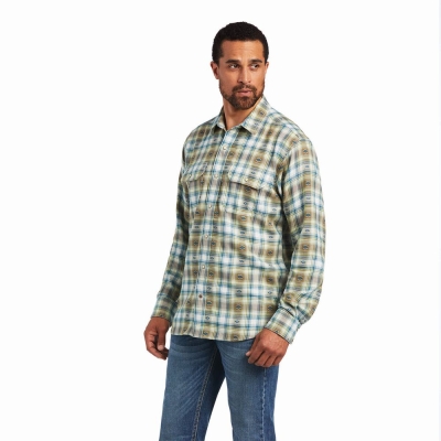 Beige White Ariat Harwell Retro Fit Men's Shirts | UXRP29470