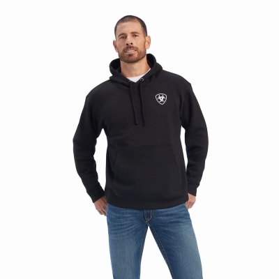 Black Ariat Americana Block Men's Hoodies | OUQC30148