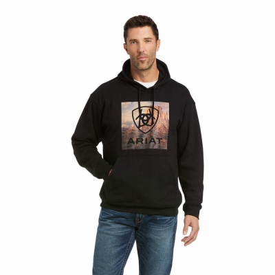 Black Ariat Basic Men's Hoodies | TPKZ53082