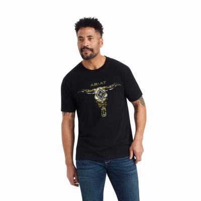 Black Ariat Blanket Skull Men's Polo Shirts | EGLJ68514