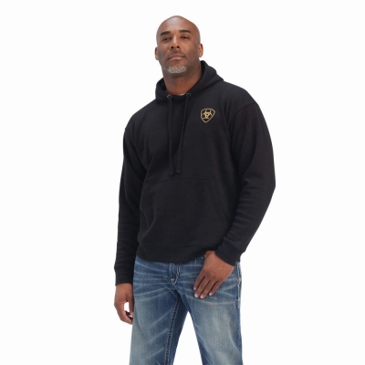 Black Ariat Camo Flag Men's Hoodies | WYUS87032