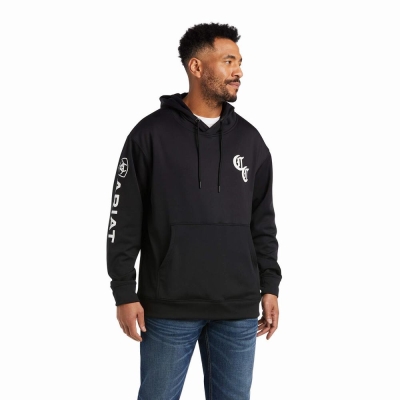 Black Ariat Compton Cowboys Tek Men's Hoodies | OAZH08597