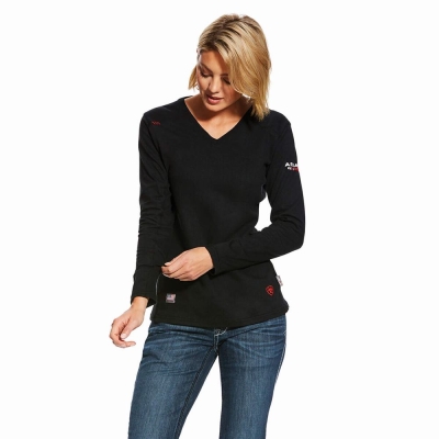 Black Ariat FR AC Crew Women's Shirts | LZRI96150