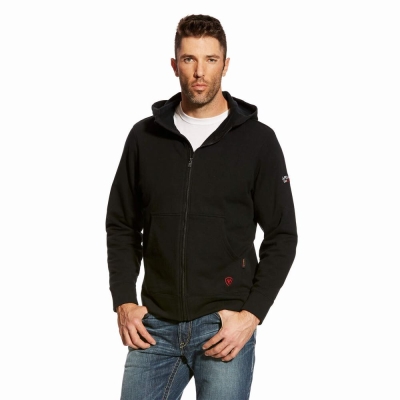 Black Ariat FR DuraStretch Full Zip Men's Hoodies | KPVY67042