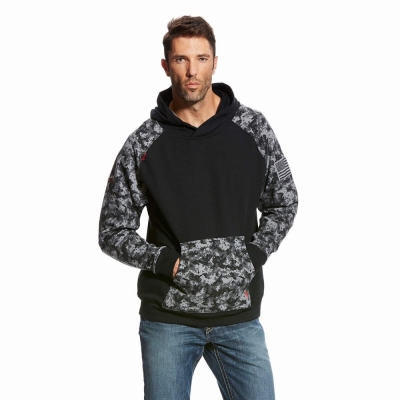 Black Ariat FR DuraStretch Patriot Men's Hoodies | AIZR08647