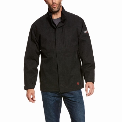 Black Ariat FR H2O Waterproof Men's Jackets | THWL50328