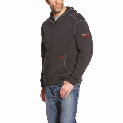 Black Ariat FR Polartec Men's Hoodies | KMNT75901