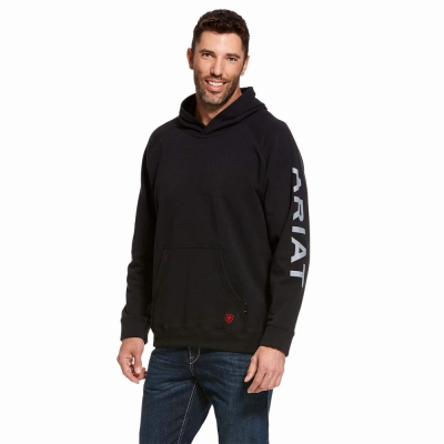 Black Ariat FR Primo Fleece Logo Men's Hoodies | GREW56209