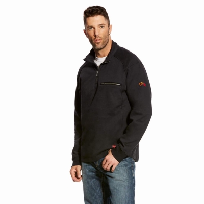 Black Ariat FR Rev 1/4 Zip Men's Hoodies | AWTN76135