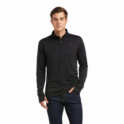 Black Ariat Gridwork 1/4 Zip Men's English Riding | PZIE54970