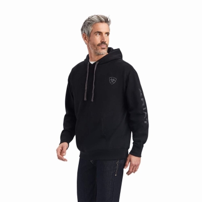 Black Ariat Logo Men's Hoodies | MDRC45173