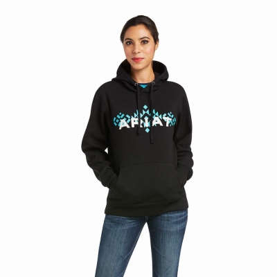 Black Ariat REAL Arm Logo Women's Hoodies | ASJQ60819