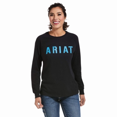 Black Ariat Rebar CottonStrong Block Women's T Shirts | WFVB49738