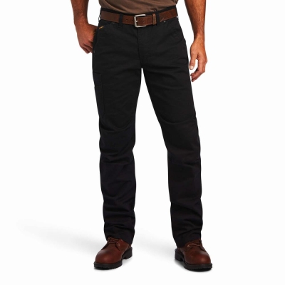 Black Ariat Rebar M5 DuraStretch Washed Twill Dungaree Leg Men's Pants | JPGZ37892