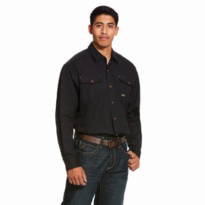 Black Ariat Rebar Made Tough DuraStretch Men's Shirts | PCEK51694