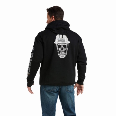 Black Ariat Rebar Roughneck Men's Hoodies | AIST37985