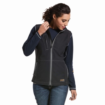 Black Ariat Rebar Stretch Canvas Softshell Women's Vests | LBGY59271