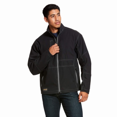 Black Ariat Rebar Stretch Canvas Softshell Men's Jackets | OYEL31567