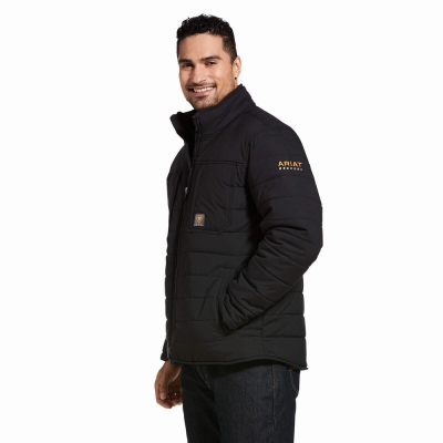 Black Ariat Rebar Valiant Stretch Canvas Water Resistant Insulated Men's Jackets | IZFH32756