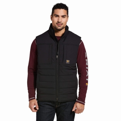 Black Ariat Rebar Valiant Stretch Canvas Water Resistant Insulated Men's Jackets | YGJB58169