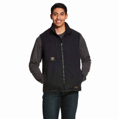 Black Ariat Rebar Washed DuraCanvas Insulated Men's Jackets | NKMD75894