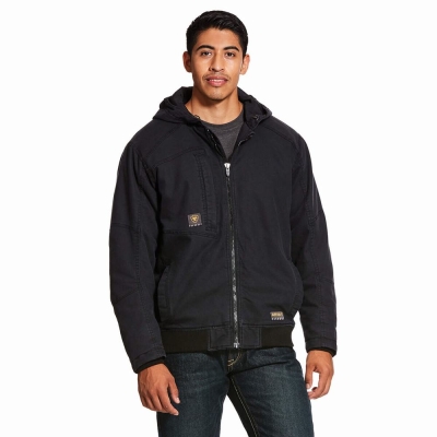 Black Ariat Rebar Washed DuraCanvas Insulated Men's Jackets | XGLU97823