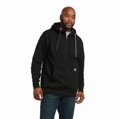 Black Ariat Rebar Workman 1/4 Zip Men's Hoodies | LPXR02549