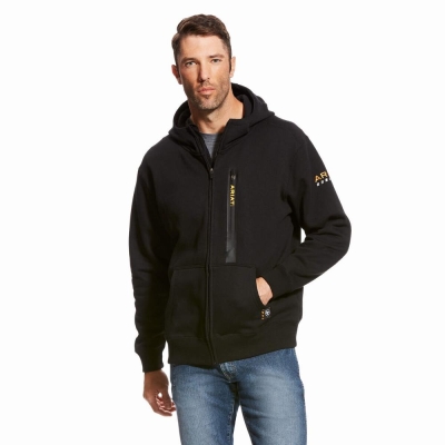 Black Ariat Rebar Workman Full Zip Men's Hoodies | COTU47136