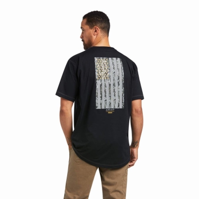 Black Ariat Rebar Workman Reflective Flag Men's Tops | KNUC87041