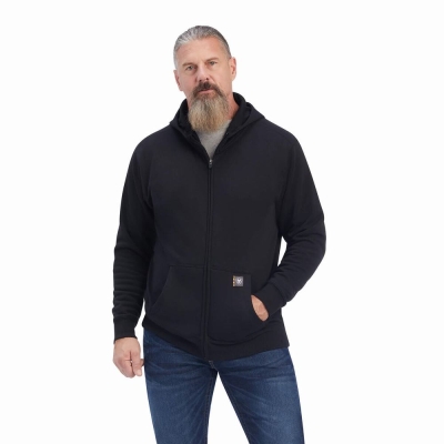 Black Ariat Rebar Workman Reflective Flag Full Zip Men's Hoodies | XLVQ42593