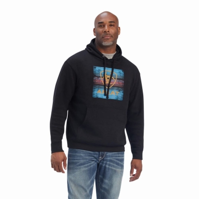 Black Ariat Serape Block Men's Hoodies | HNXL58369