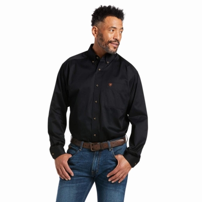 Black Ariat Solid Twill Classic Fit Men's Shirts | LSFB46783