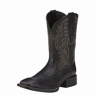 Black Ariat Sport Wide Square Toe Men's Western Boots | ULVC14035