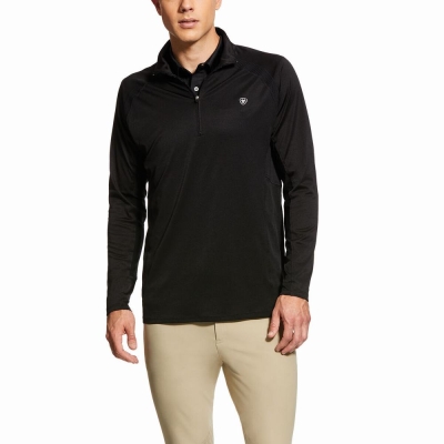 Black Ariat Sunstopper 1/4 Zip Men's English Riding | QRSW49261