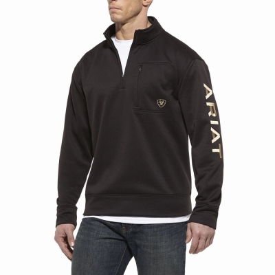 Black Ariat Team Logo 1/4 Zip Men's Hoodies | IFSL39517