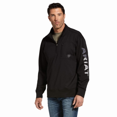 Black Ariat Team Logo 1/4 Zip Men's Hoodies | RNLO61594