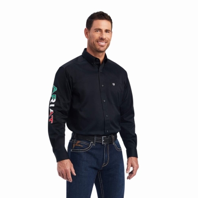 Black Ariat Team Logo Twill Classic Fit Men's Shirts | RFCY14623