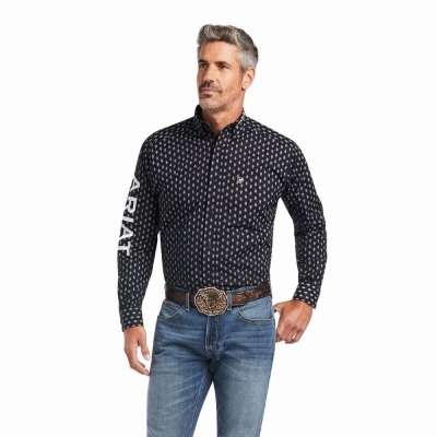 Black Ariat Team Raine Classic Fit Men's Shirts | ZRIV13297