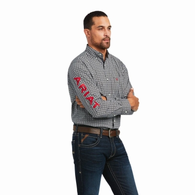 Black Ariat Team Russ Fitted Men's Shirts | PIUD72961