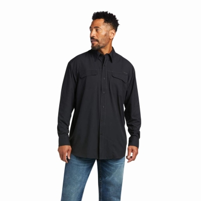 Black Ariat VentTEK Outbound Classic Fit Men's Shirts | KTMH10843