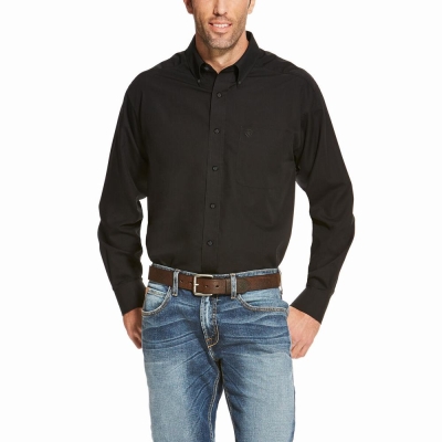 Black Ariat Wrinkle Free Solid Men's Shirts | POIR90718