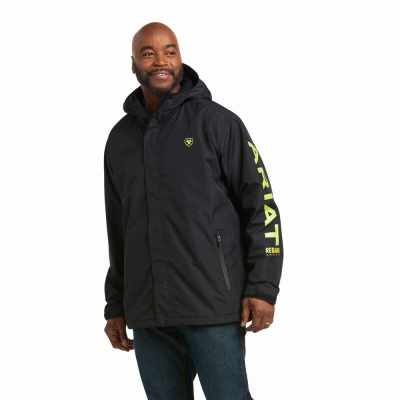 Black Light Green Ariat Rebar Stormshell Logo Waterproof Men's Jackets | UGAQ40819