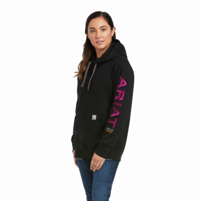 Black Purple Ariat Rebar Graphic Women's Hoodies | VKOJ17038