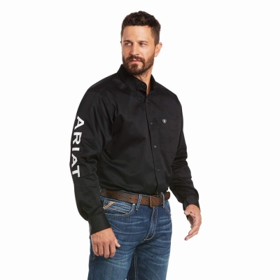 Black White Ariat Team Logo Twill Classic Fit Men's Shirts | VUEC10876