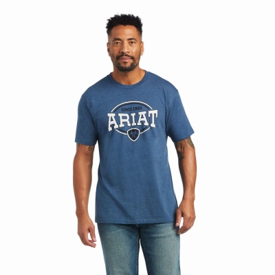 Blue Ariat 93 Shield Men's Polo Shirts | GNOX51427