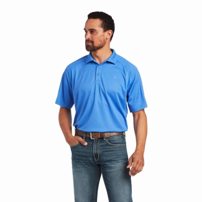 Blue Ariat AC Men's Polo Shirts | GQKT86531